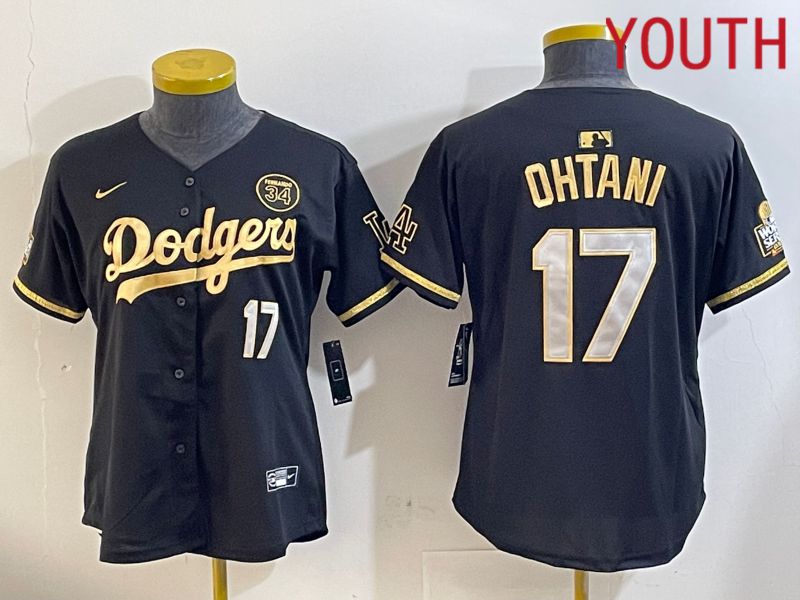 Youth Los Angeles Dodgers 17 Ohtani Black Gold Fashion Nike 2024 MLB Jersey style 11201